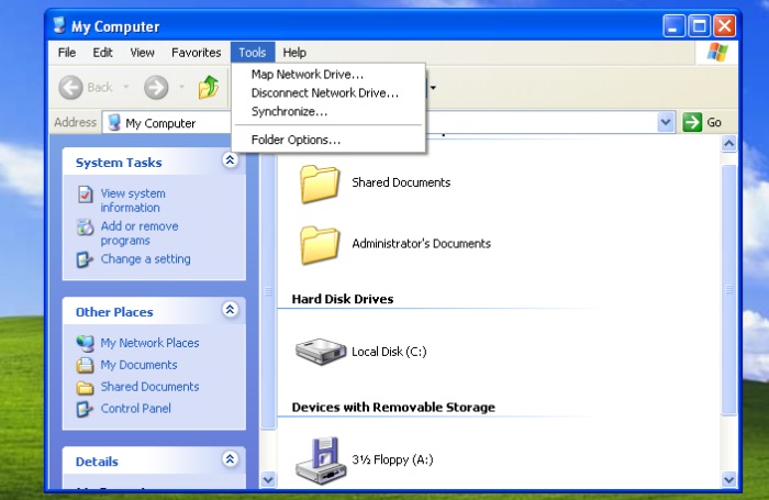 Windows XP 파일 탐색기 — C드라이브